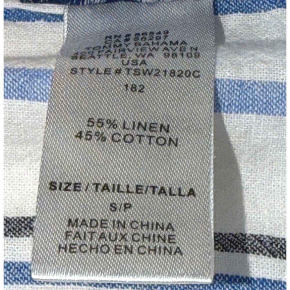 Tommy Bahama Linen Cotton Striped Tunic Dress Fringe Hem Pocket Small Blue White - Picture 7 of 8
